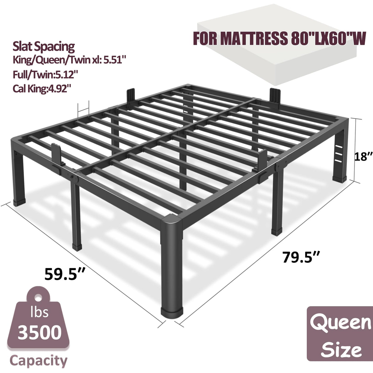 18 inch Queen Metal Platform Bed Frame B343