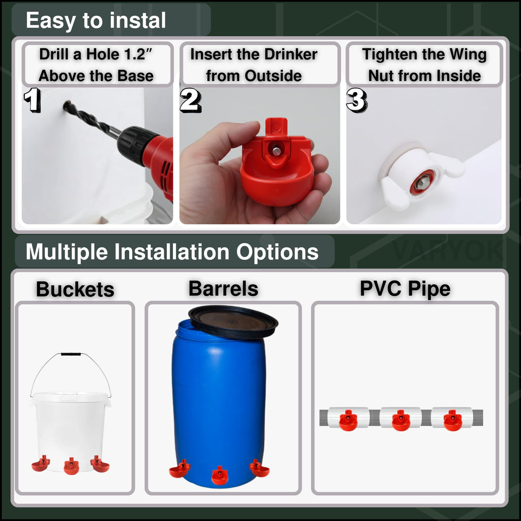 12-Pack Chicken Water Nipples with Cups L231
