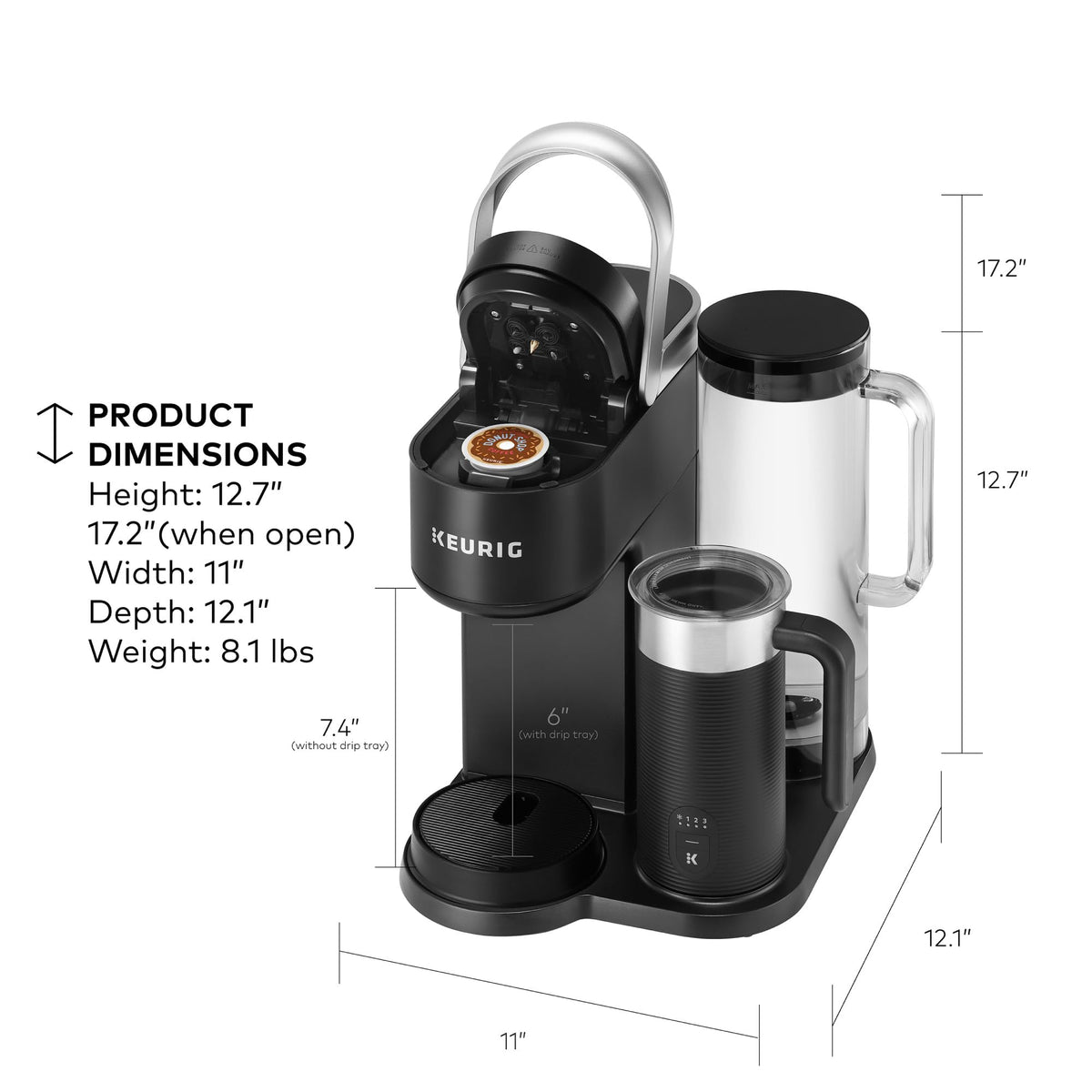 Single Serve Coffee Maker with Built-In Frother, 6 Brew Sizes, Black P700