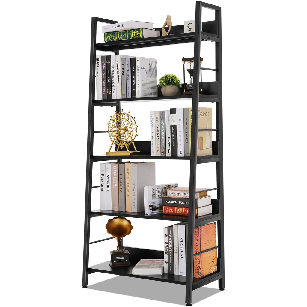 Black 5 Shelf Wood and Metal Bookshelf C7596