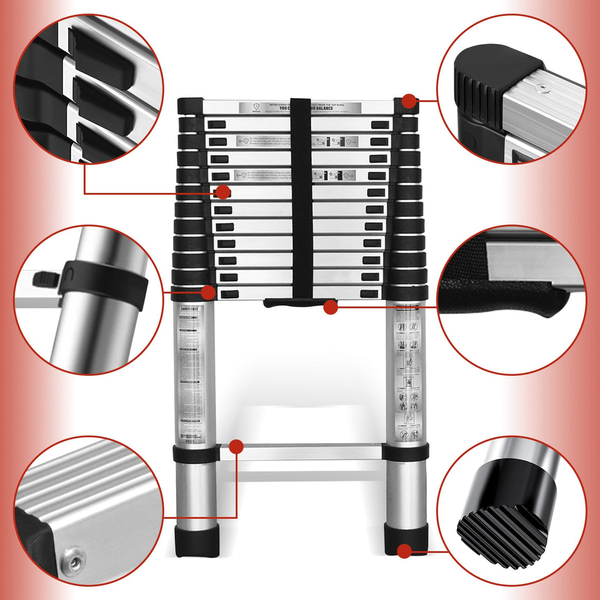 Telescopic Aluminum Ladder 14.5FT 330lbs Capacity C694