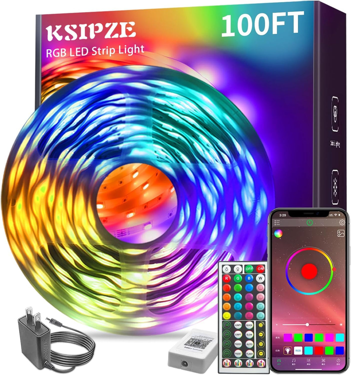 100ft RGB Music Sync Color Changing Led Strip Lights J953