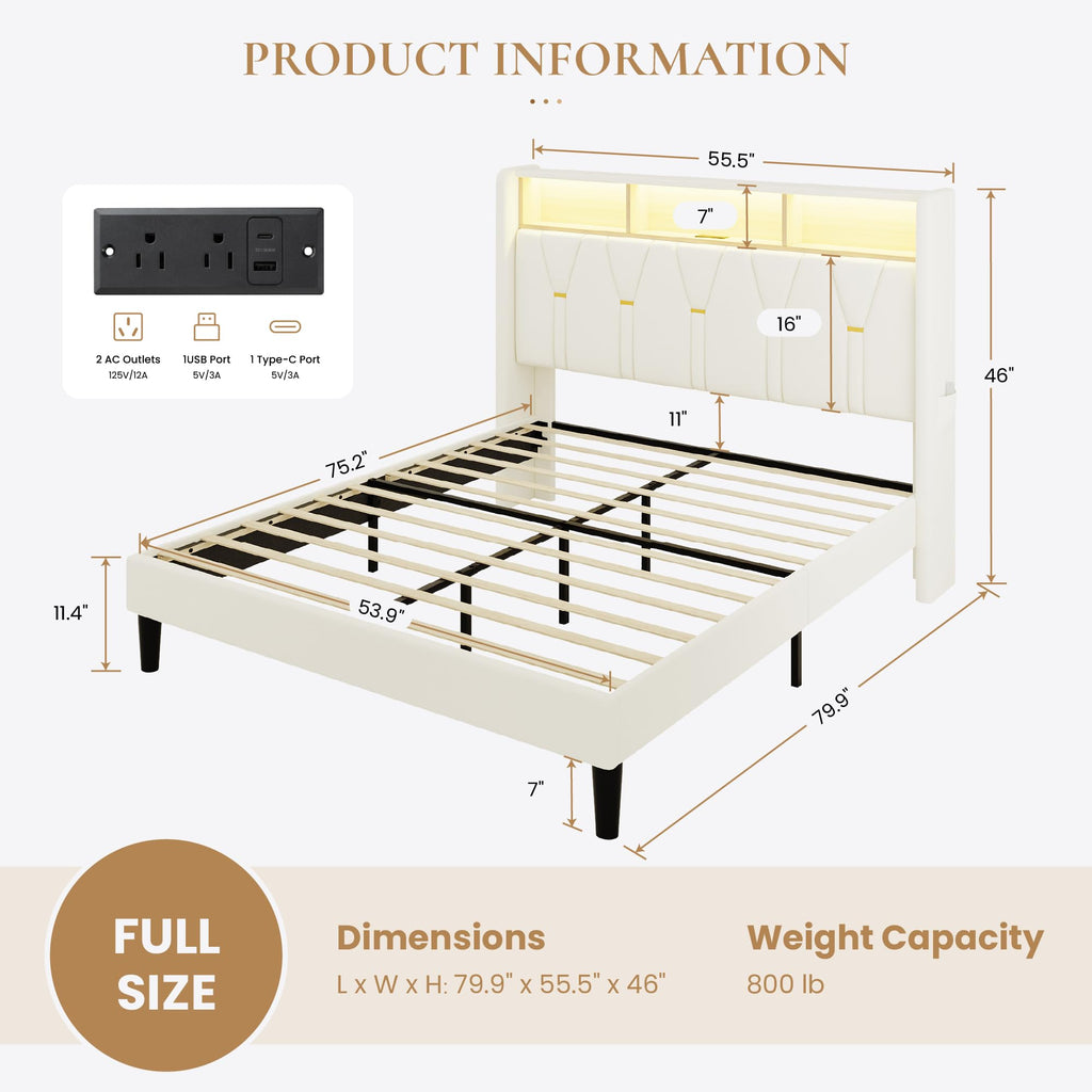 Full Size Bed Frame with 2-Tier Storage Headboard V3692