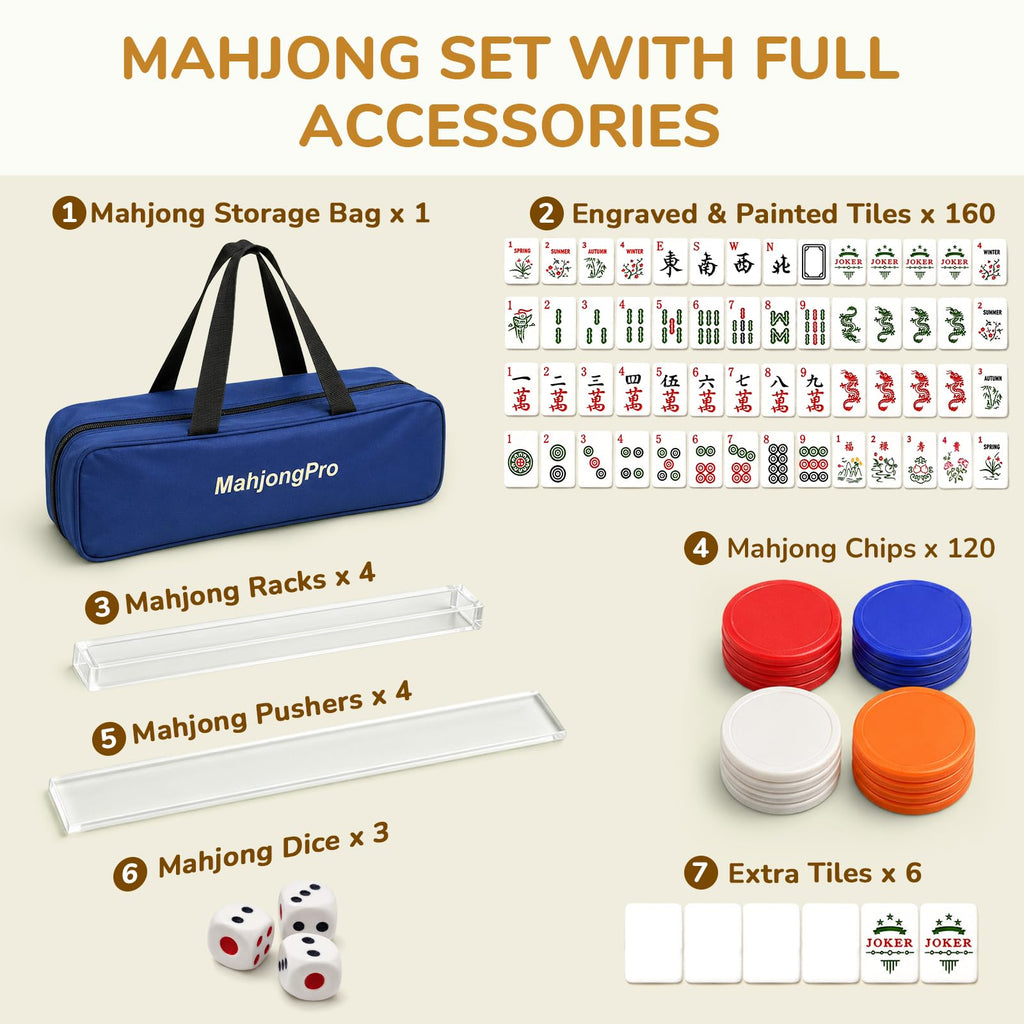 166 Mahjong Tiles 4 Racks 4 Pushers Mahjong Set Z845044