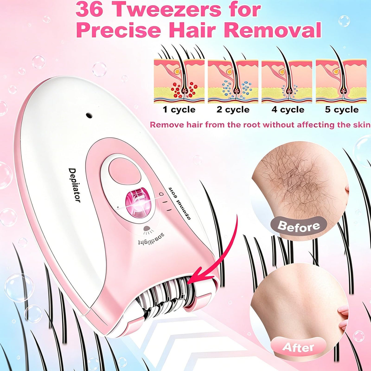 Rechargeable 2 Speed Epilator with LED Light & 36 Tweezers J343