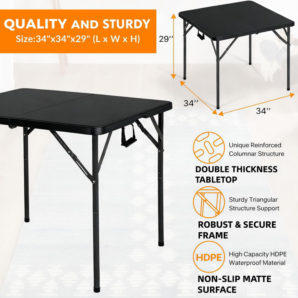 34" Black Square Folding Table with Carrying Handle S207945