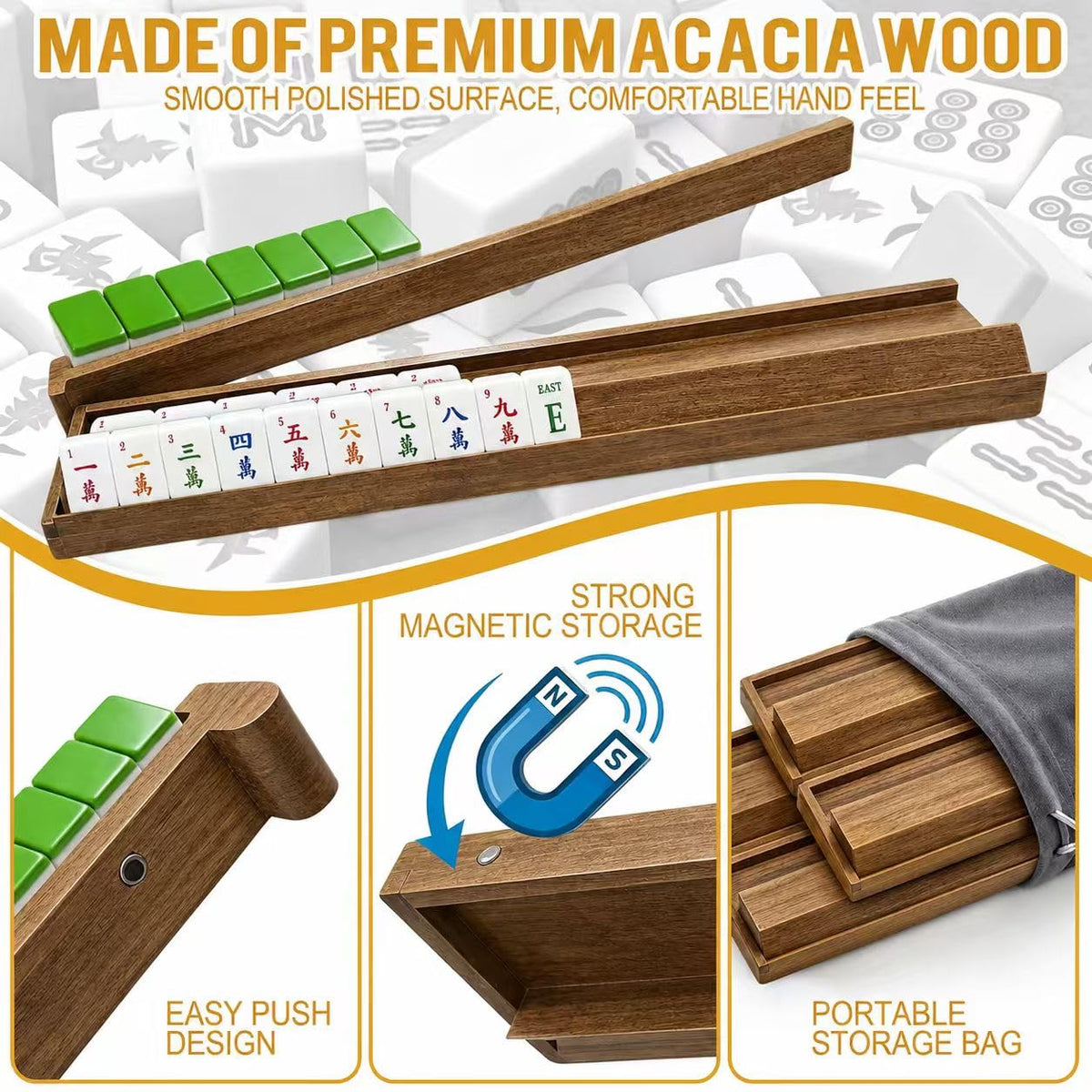 Acacia Wooden Mahjong Racks with Pushers W23278