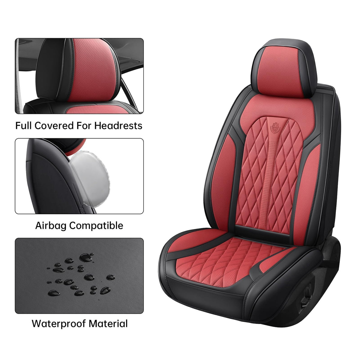 Red Black Leather Car Seat Covers Full Set T205