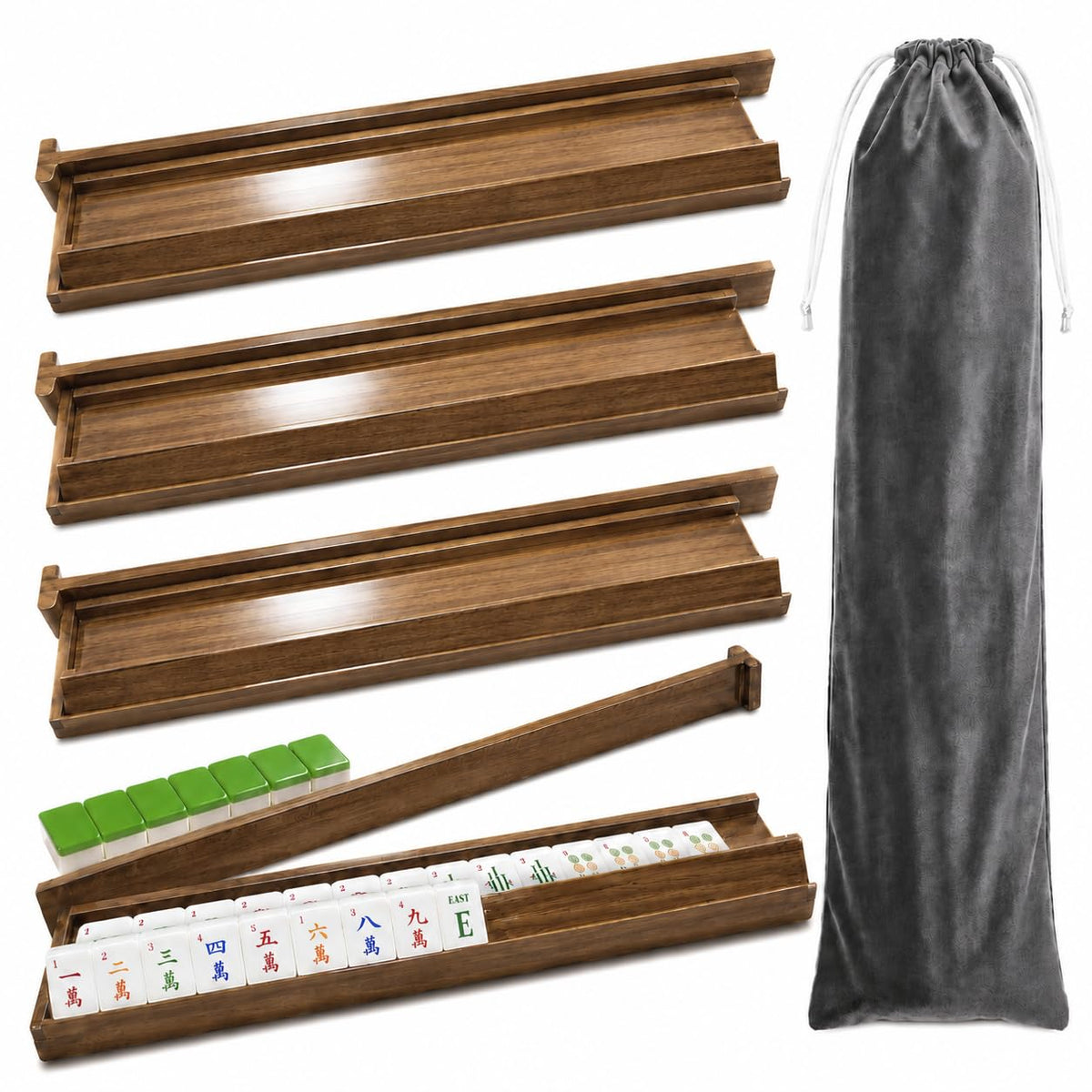 Acacia Wooden Mahjong Racks with Pushers W23278