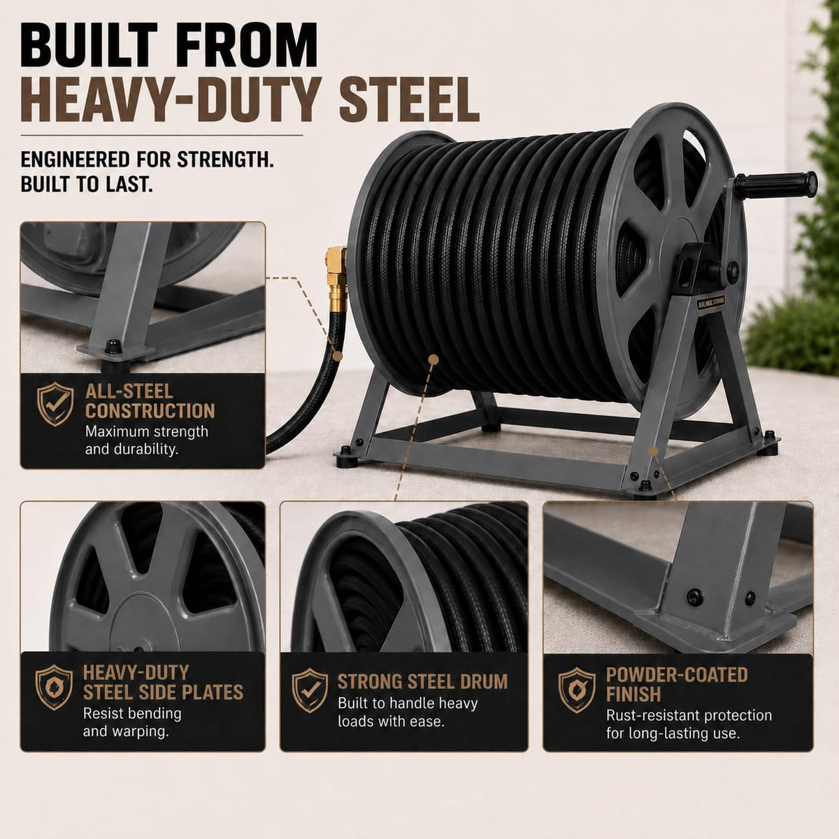 200ft Heavy Duty Metal Floor and Wall Mounted Hose Reel P861741