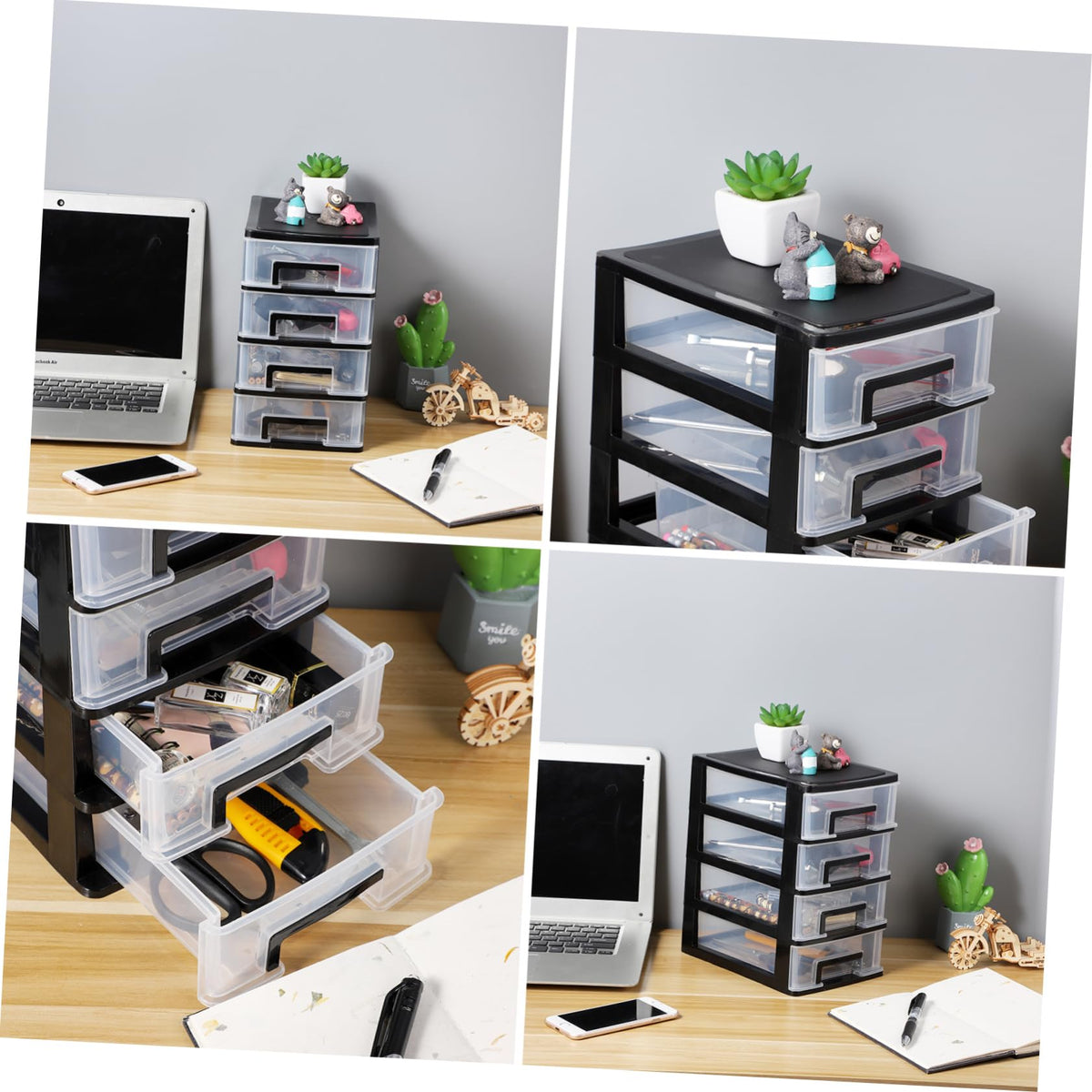 Black Transparent 4-Layer Plastic Drawer Storage Cabinet B274778