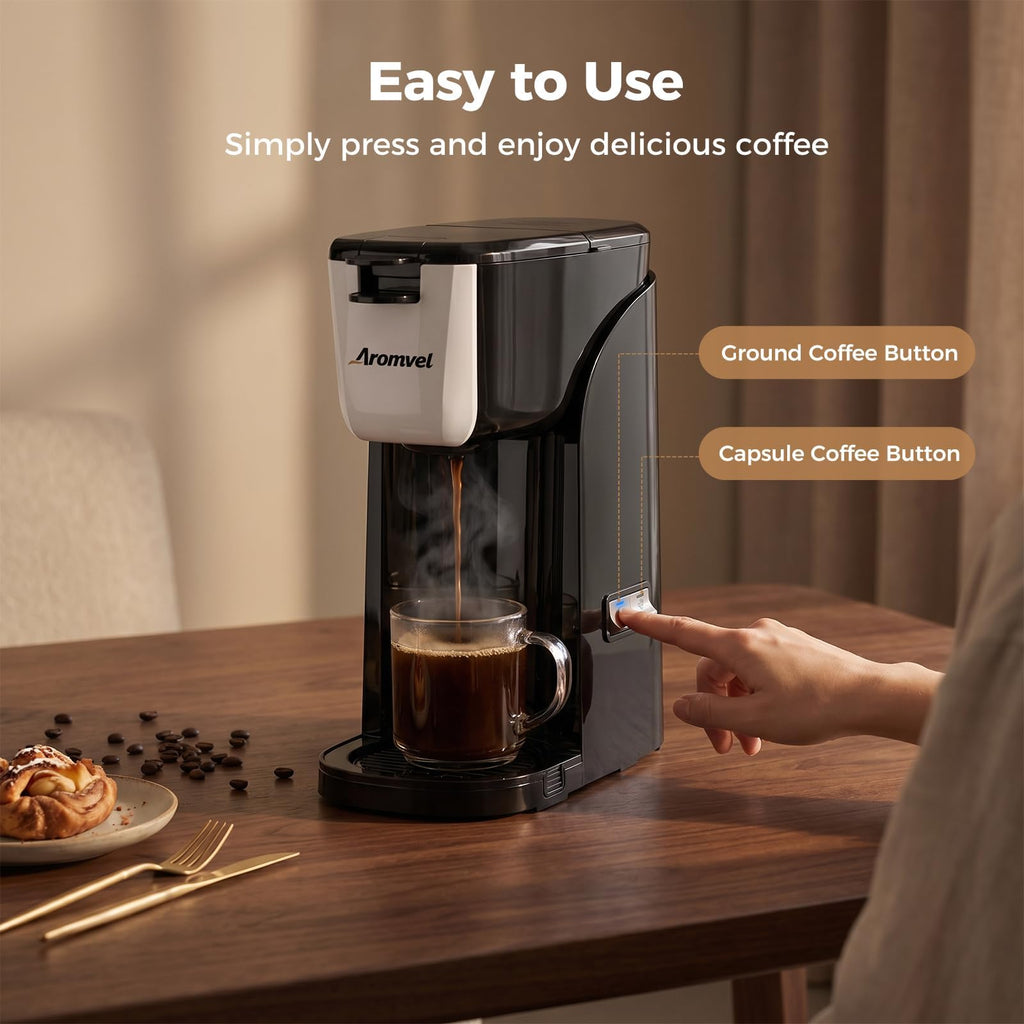 2-in-1 Single Serve Coffee Maker, K Cup & Ground, 6-14 oz, Silver K534