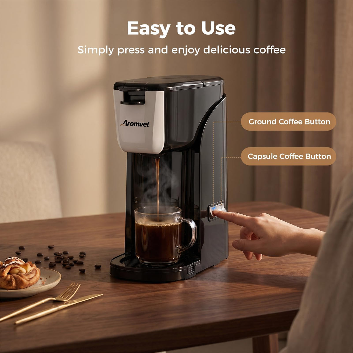 2-in-1 Single Serve Coffee Maker, K Cup & Ground, 6-14 oz, Silver K534