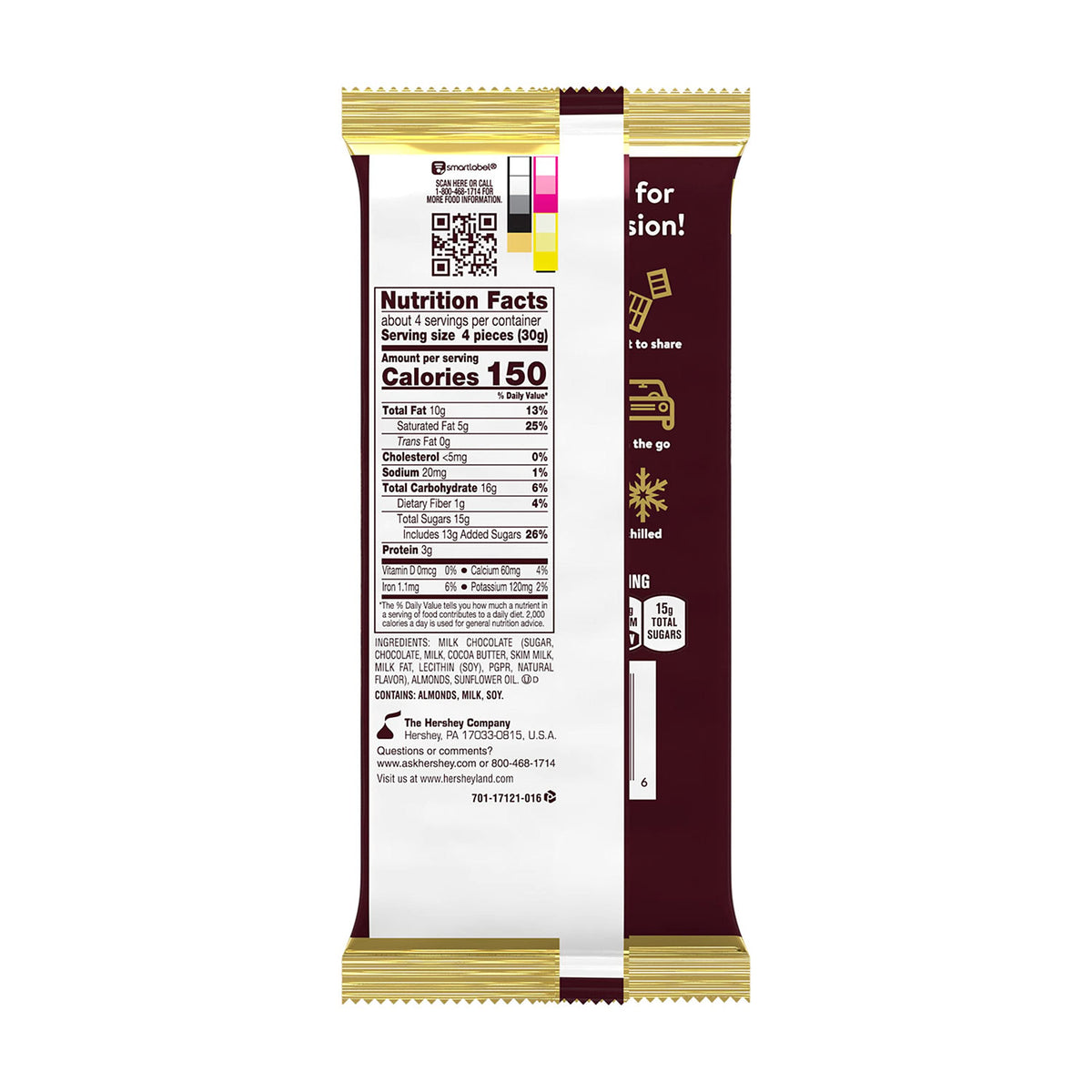 Milk Chocolate with Almonds Candy Bars, 4.25 oz, 12 ct B484230