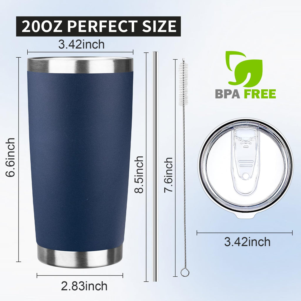 20oz Navy Blue Stainless Steel Insulated Tumbler with Lid and Straw G791