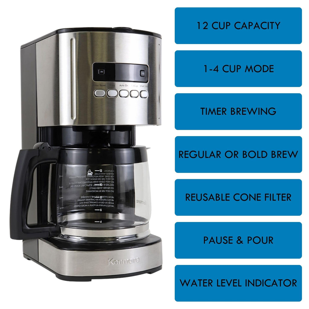 Programmable Drip Coffee Maker with Glass Pot, 12 Cup Black U8830
