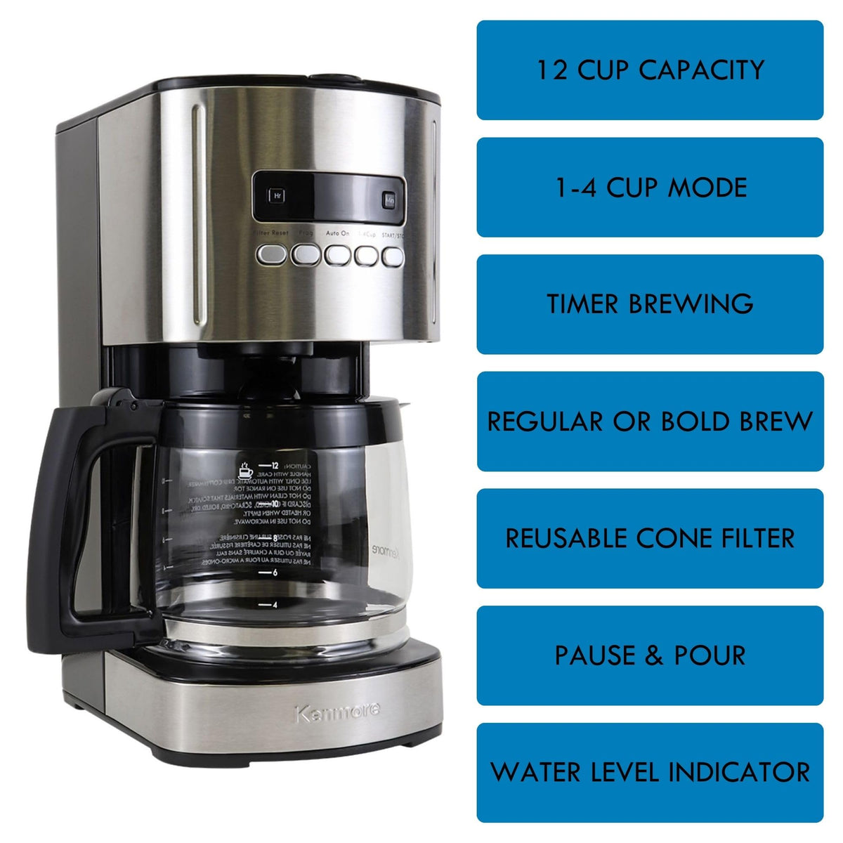 Programmable Drip Coffee Maker with Glass Pot, 12 Cup Black U8830