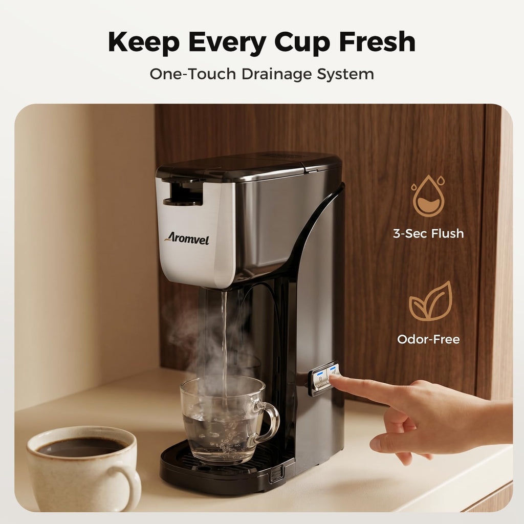 2-in-1 Single Serve Coffee Maker, K Cup & Ground, 6-14 oz, Silver K534
