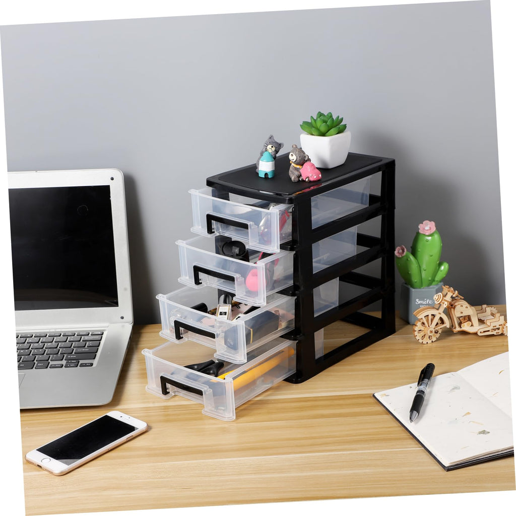 Black Transparent 4-Layer Plastic Drawer Storage Cabinet B274778