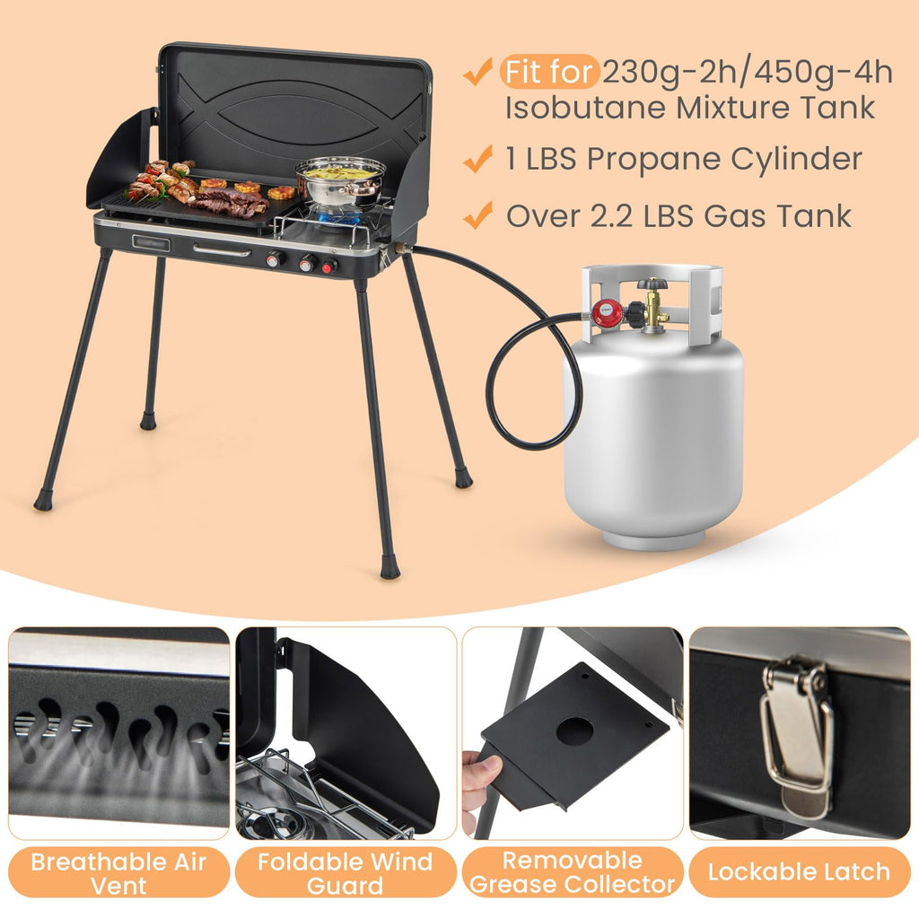 2-Burner Camping Stove with Removable Leg Stand T56598