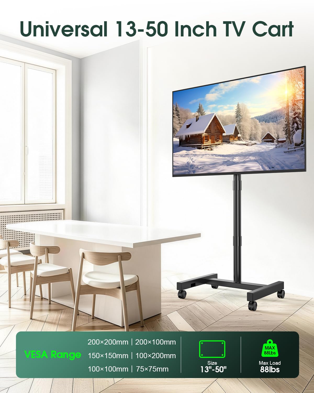 Black Rolling TV Stand for 13-50 inch Screens L7686