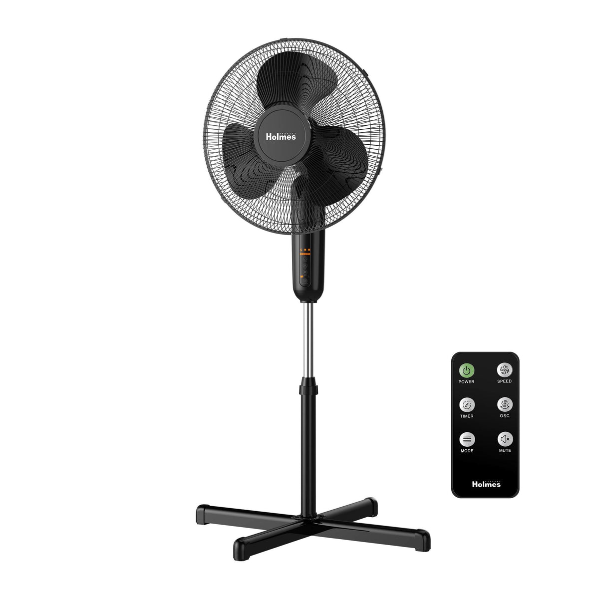 16" Digital Stand Fan, 80° Oscillation, 3 Speeds, Remote Control, Black P482370