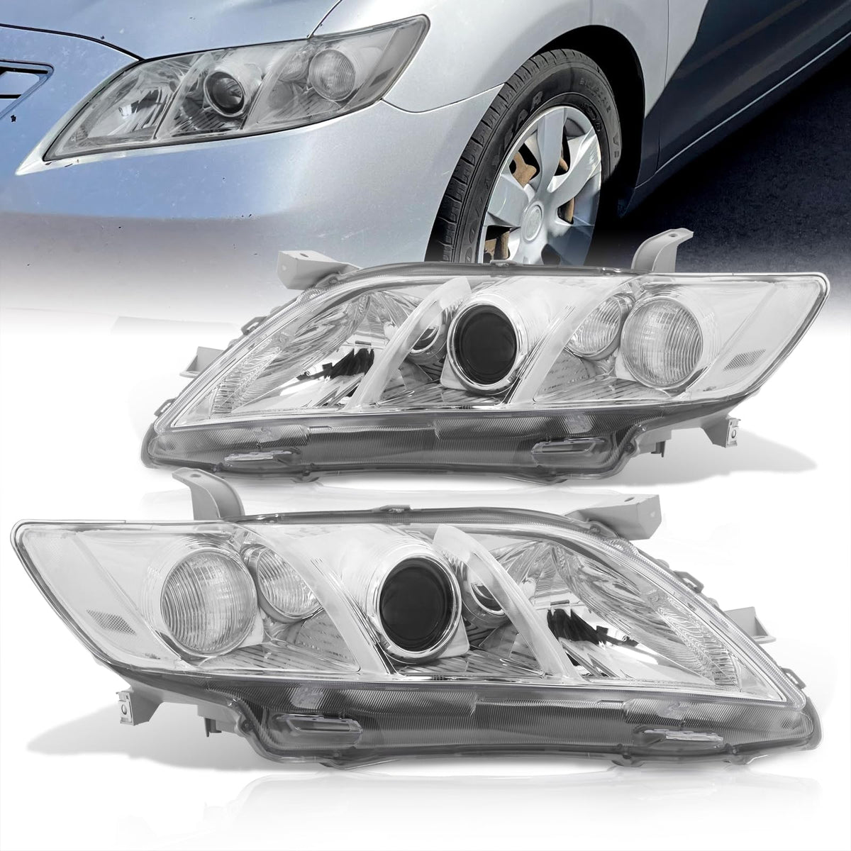 Chrome Housing Clear Lens Projector Headlights Pair A30883