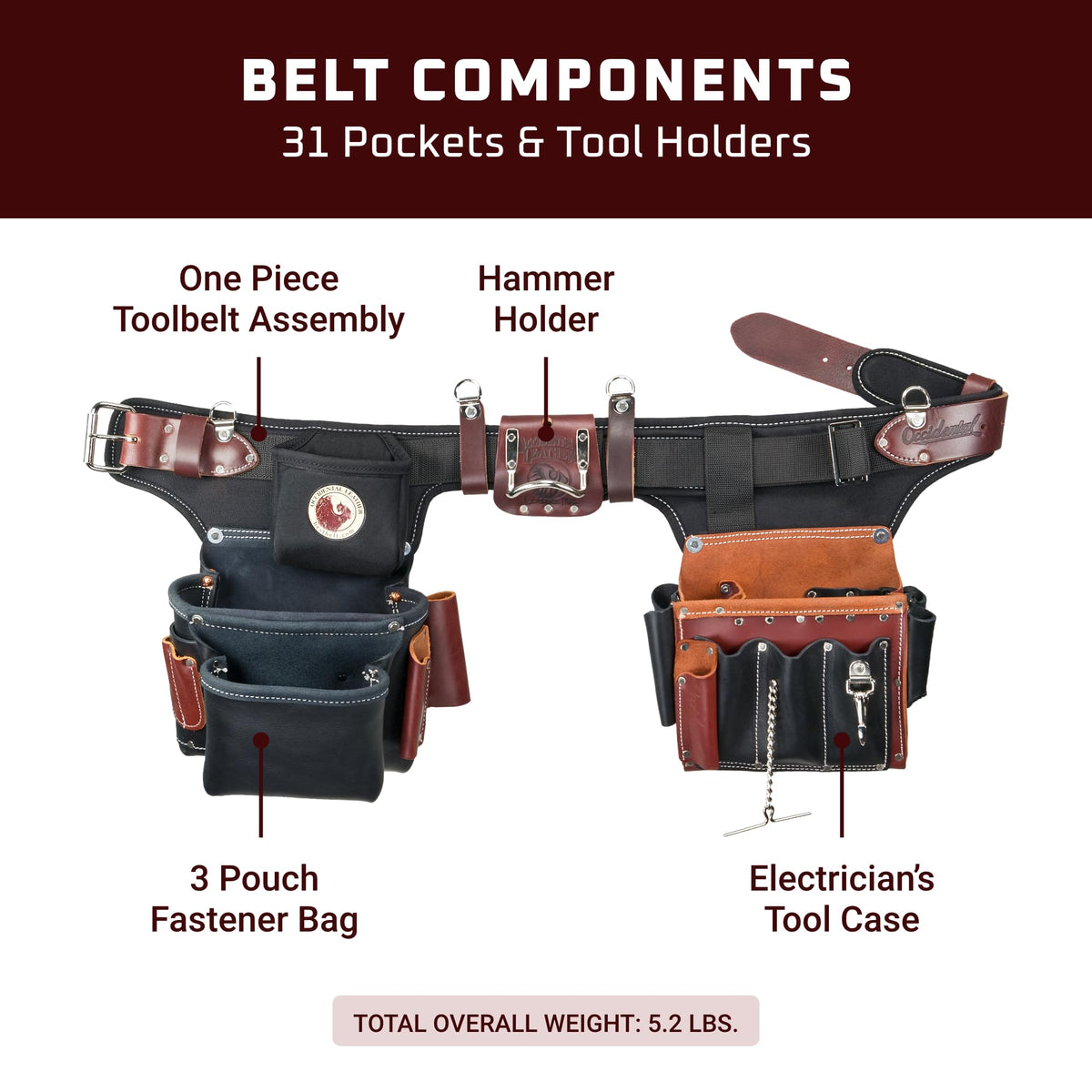 Leather Electrician Tool Set with 31 Pockets T62355