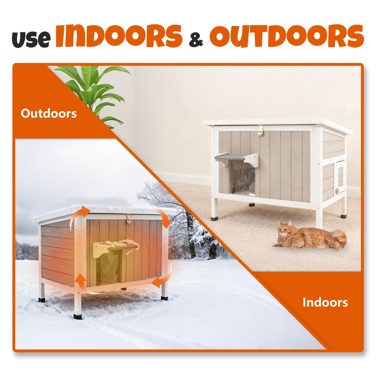 Weatherproof Wooden Outdoor Cat House with Escape Doors Q589