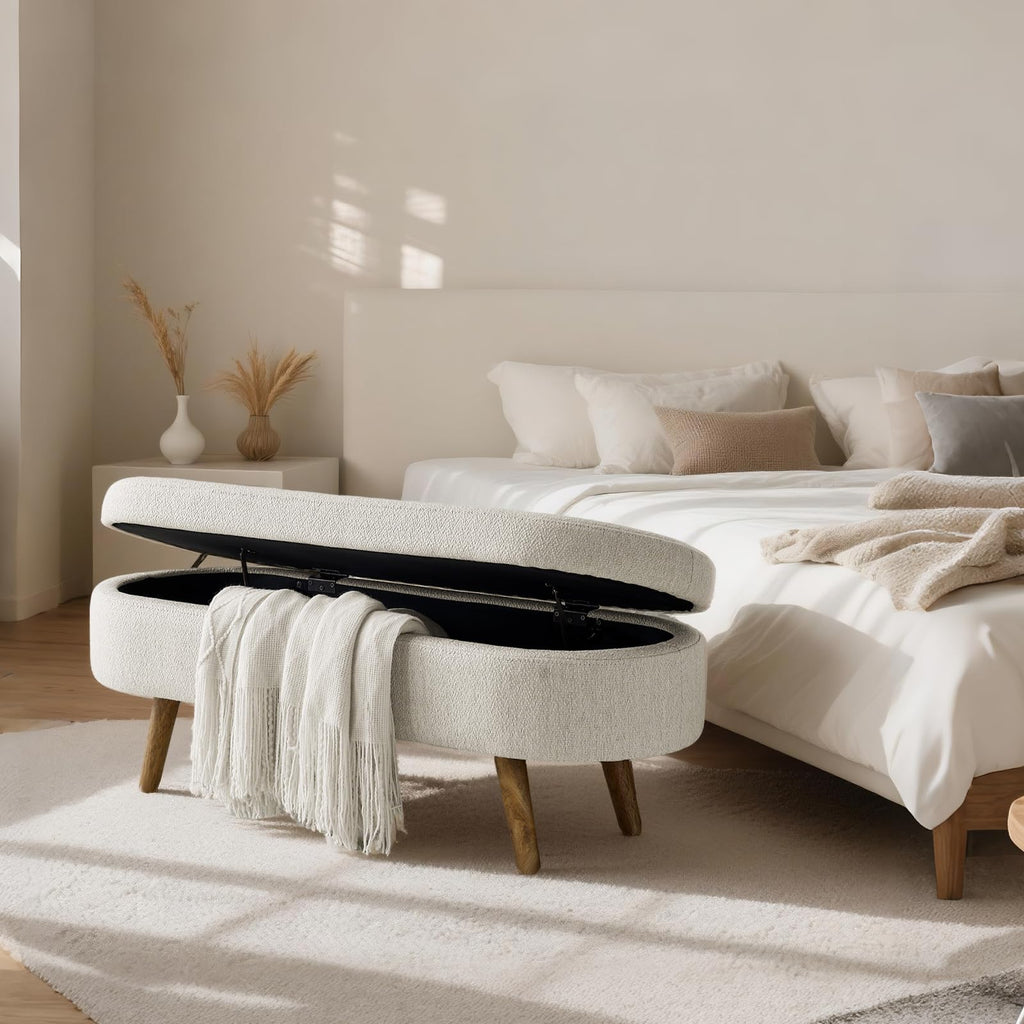 Oval Storage Bench Linen Fabric P355584