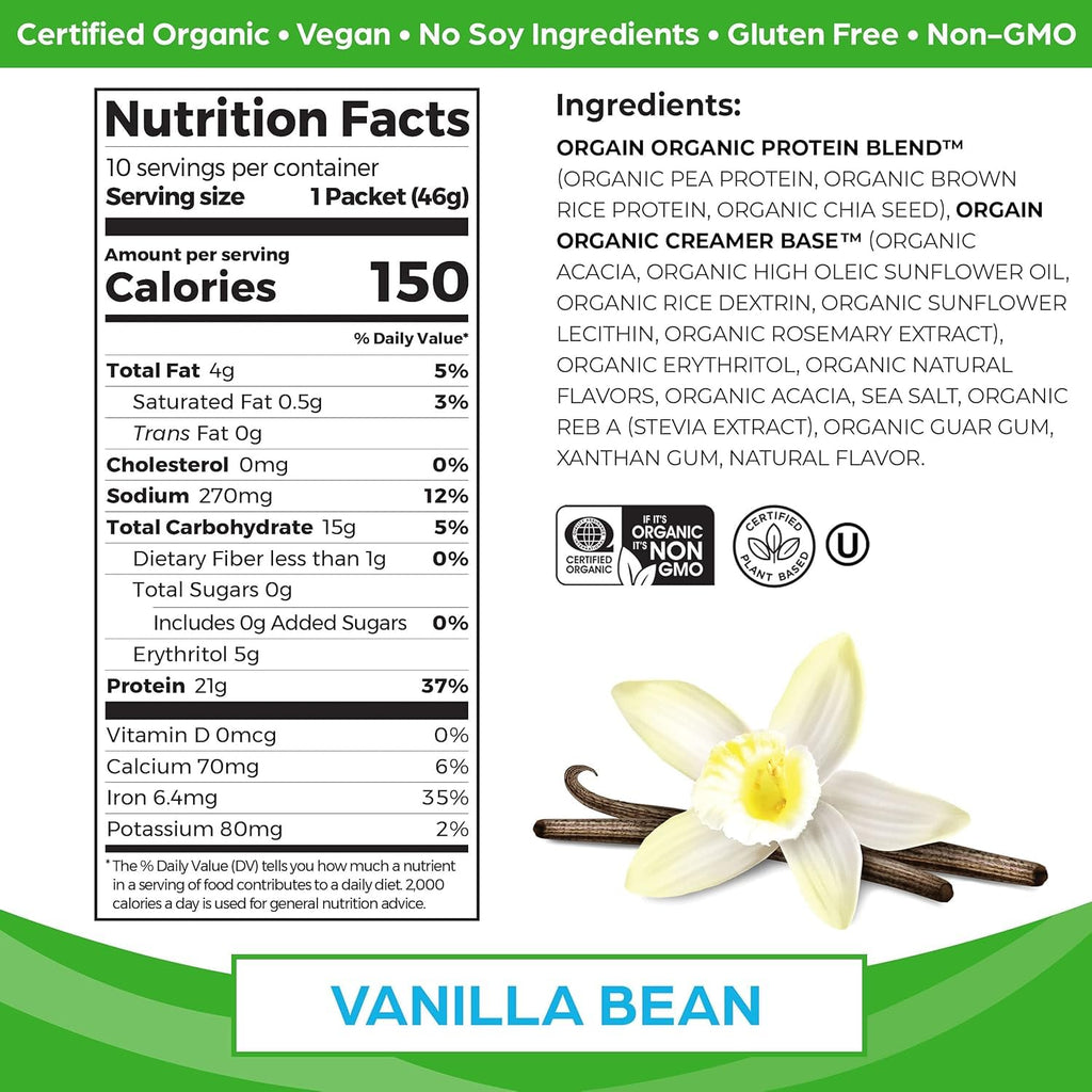 Organic Vegan Protein Powder Travel Packs Vanilla Bean and Chocolate Fudge 10 Packets Each J97353