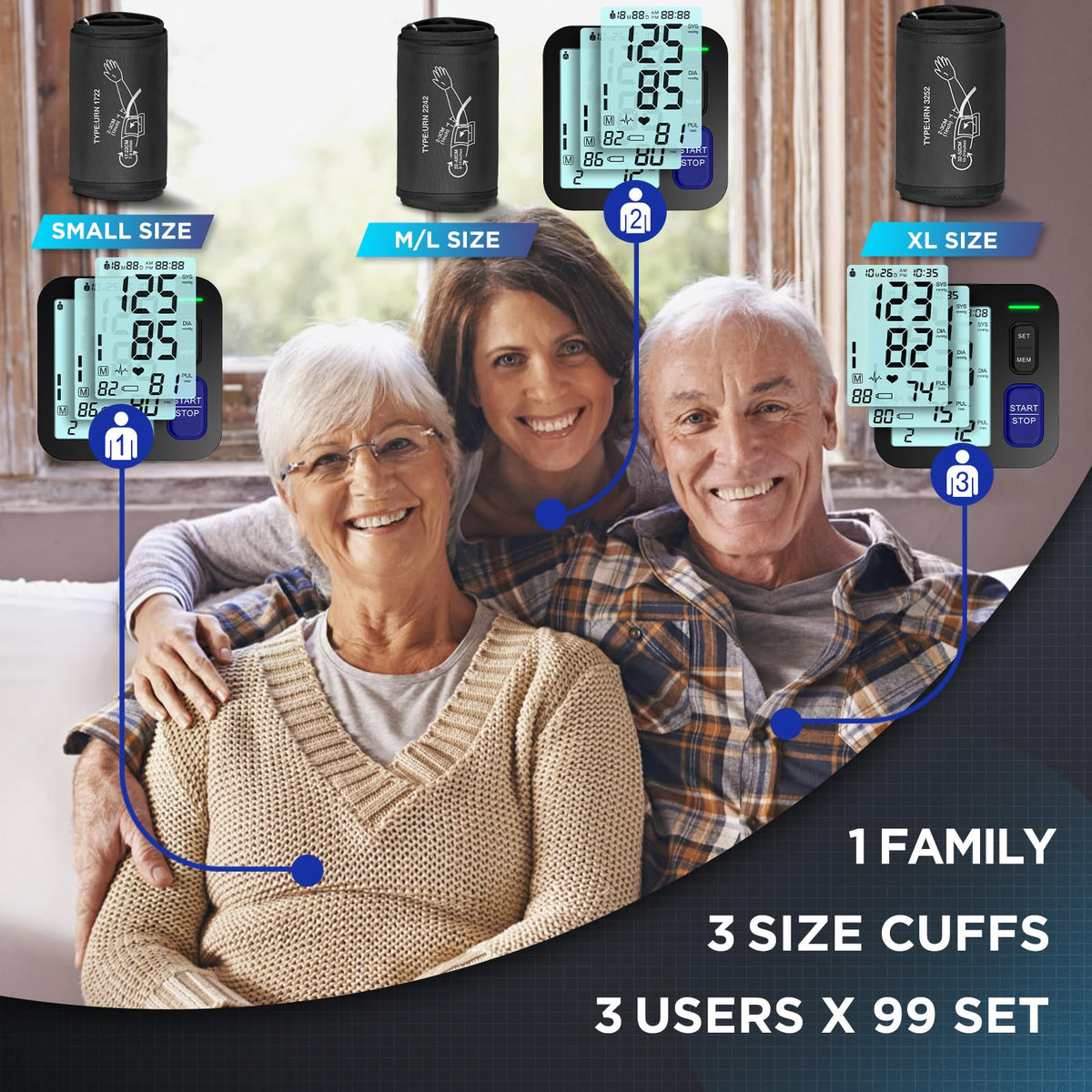 Automatic Digital Blood Pressure Machine with 3 Size Cuffs M799891