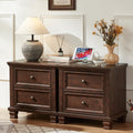 Nightstand Set of 2 with Charging Stations, 2 Drawers, Walnut W71107