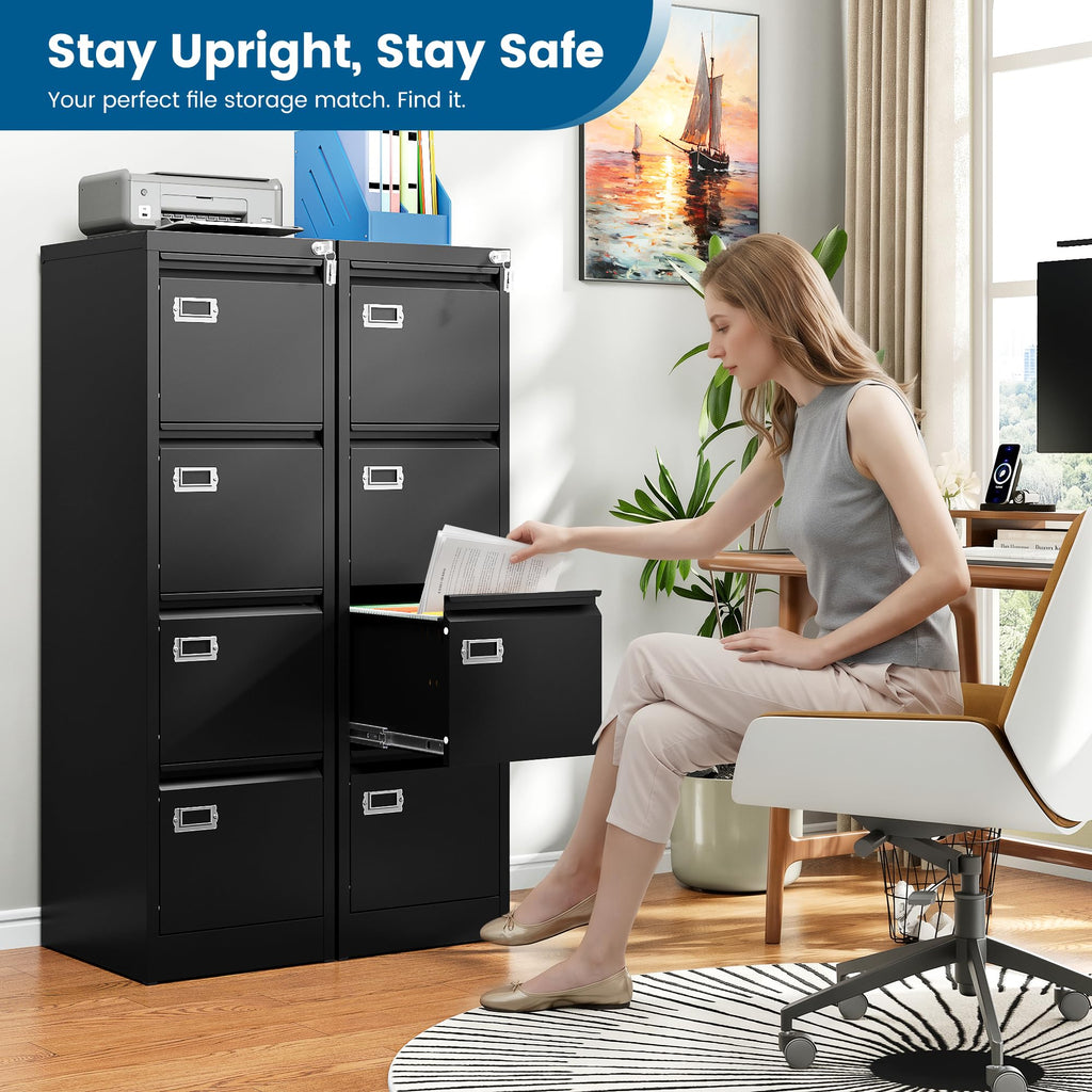 Black 4 Drawer Metal File Cabinet with Lock F17496