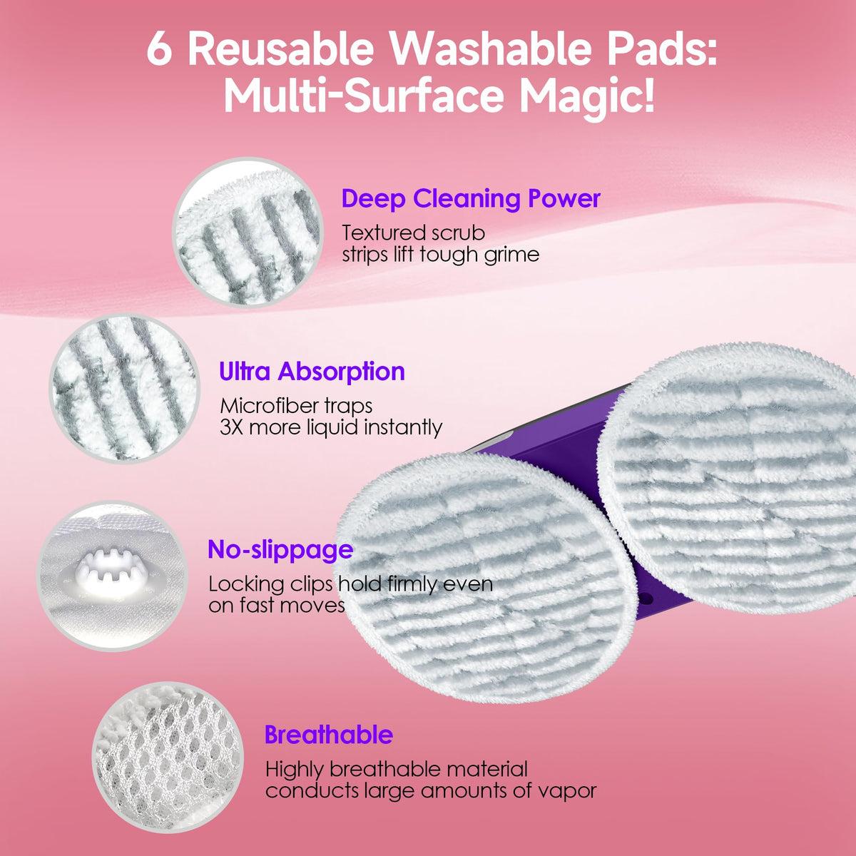 Rotating Scrub & Steam Mop with 6 Scrub Pads V806