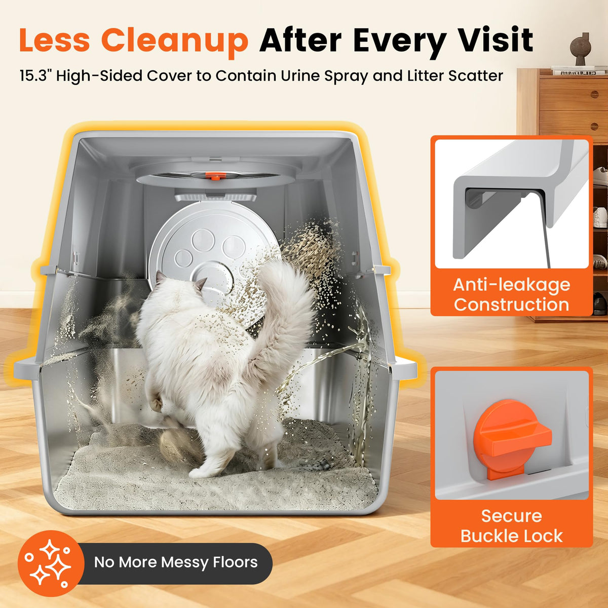 XL Stainless Steel Litter Box with Lid M6807