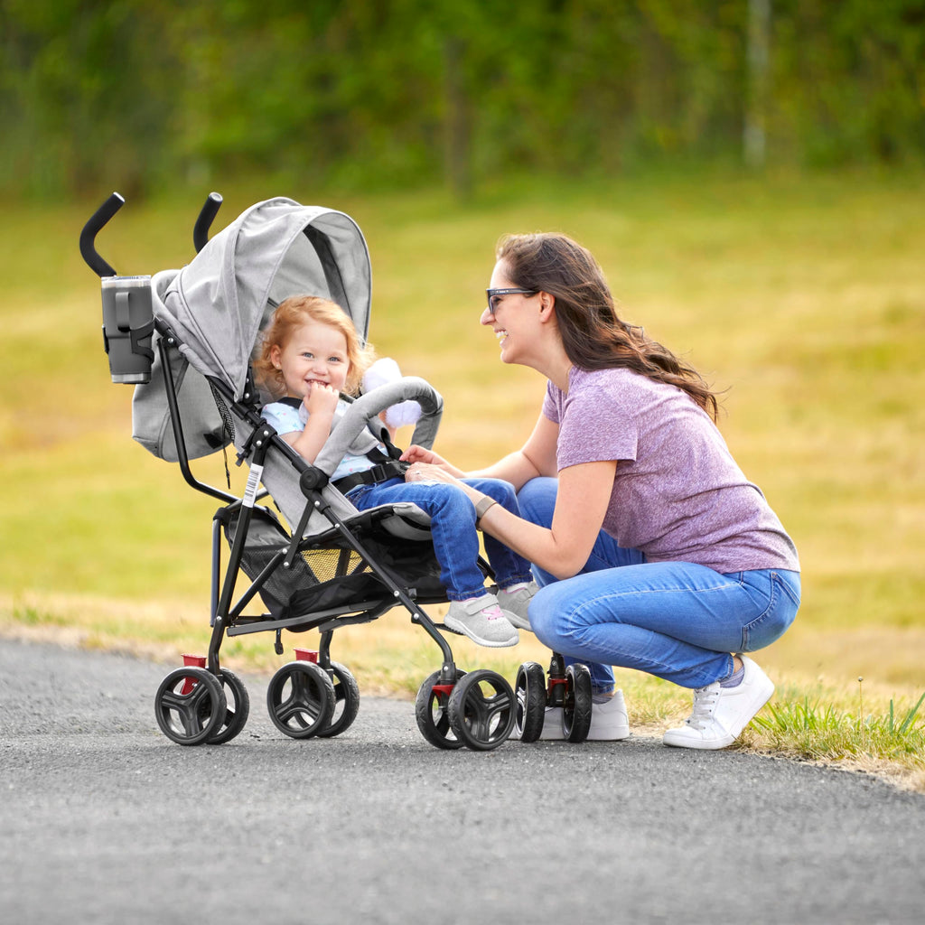 Light Gray Lightweight Baby Stroller with Compact Fold and Canopy S573
