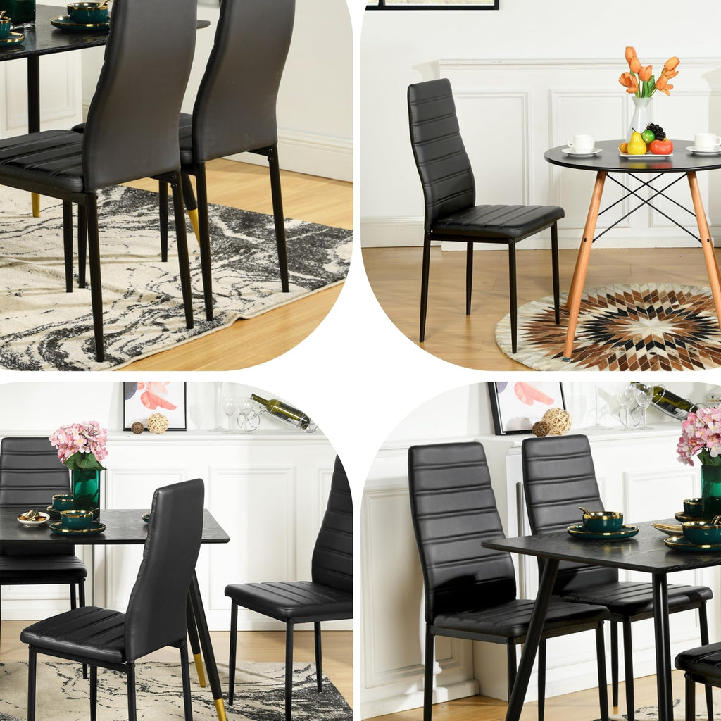 Black PU Dining Chairs Set of 4 Metal Legs U9205