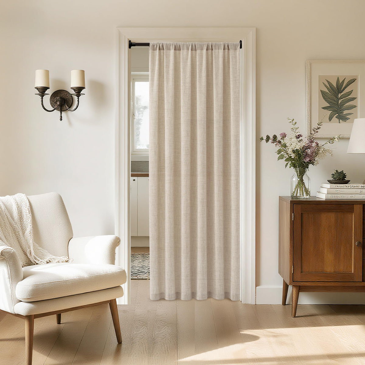 Linen Semi Sheer Door Curtain, 25 x 72 Inches, Natural, 1 Panel H401