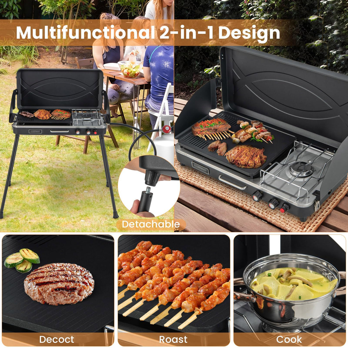 2-Burner Camping Stove with Removable Leg Stand T56598