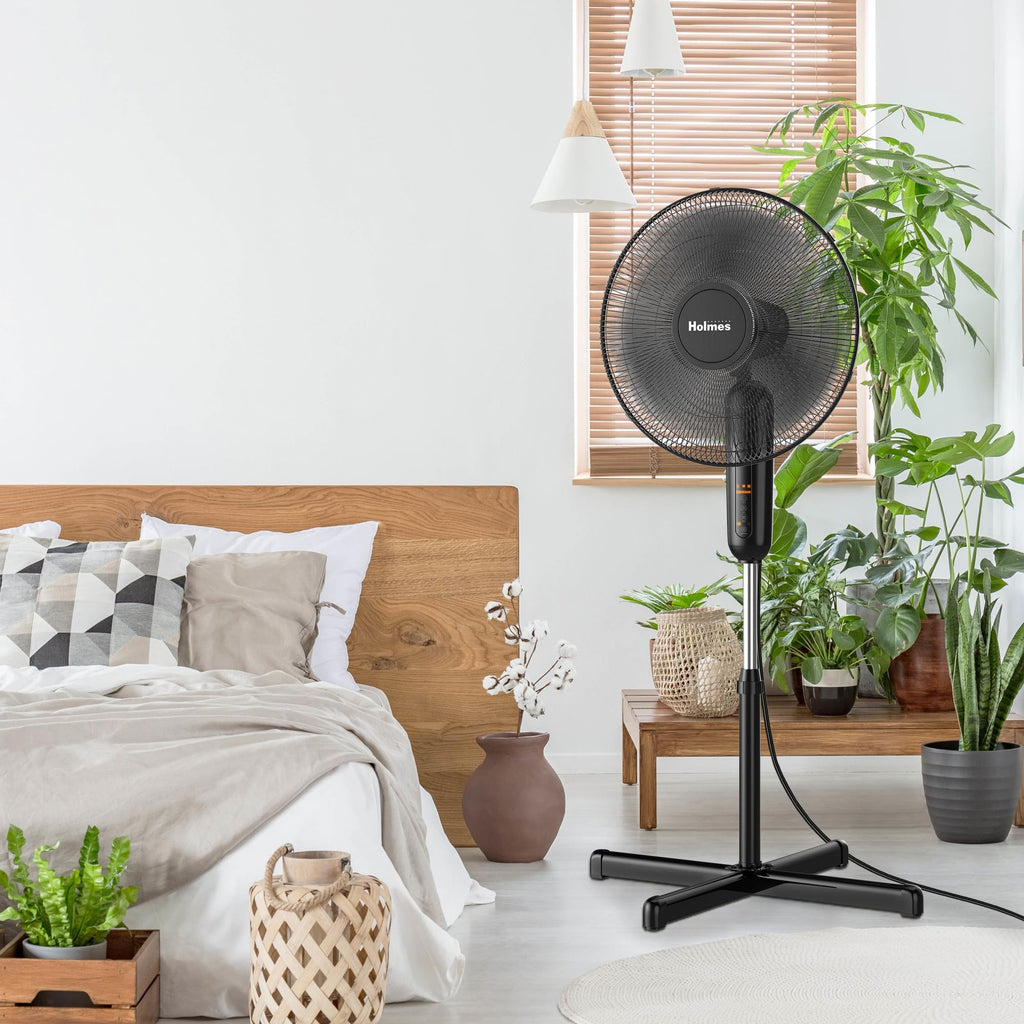 16" Digital Stand Fan, 80° Oscillation, 3 Speeds, Remote Control, Black P482370