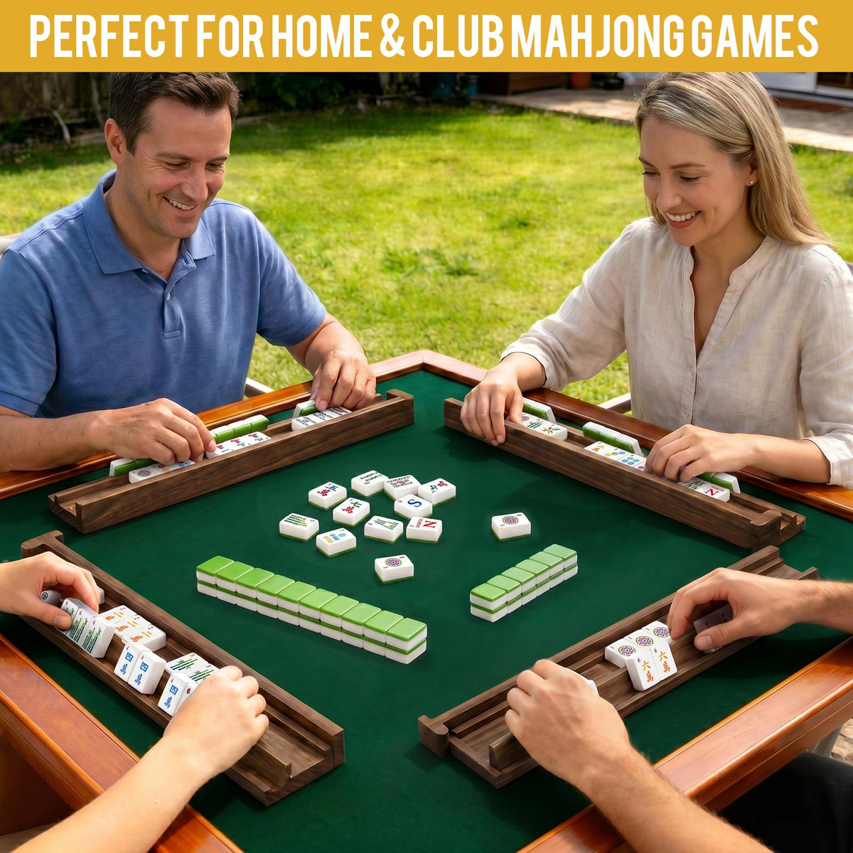 Acacia Wooden Mahjong Racks with Pushers W23278