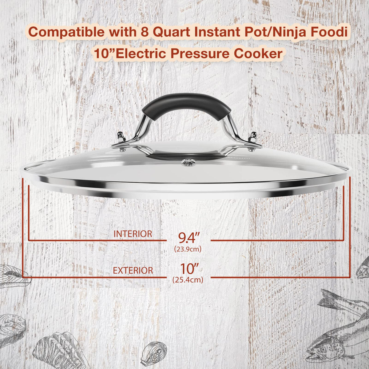 10 Inch Tempered Glass Lid with Silicone Handle W854