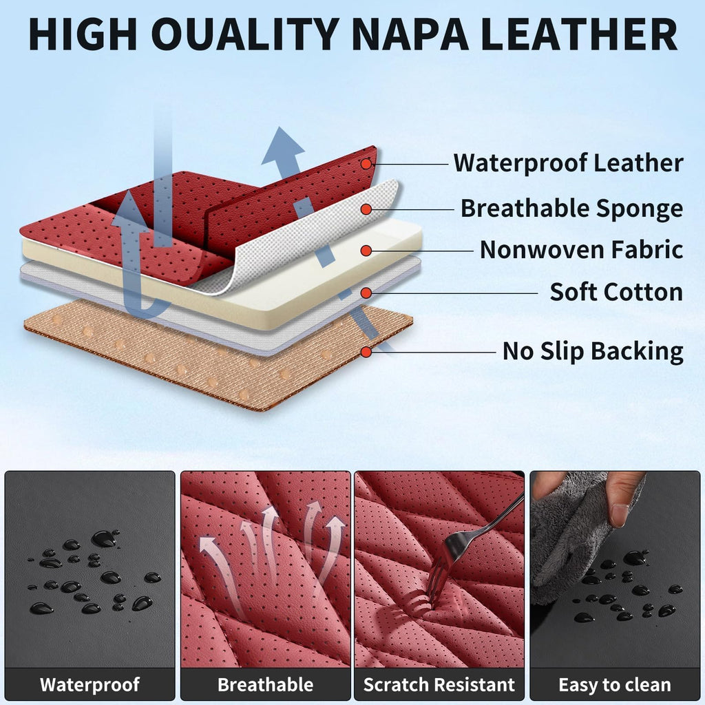 Red Black Leather Car Seat Covers Full Set T205