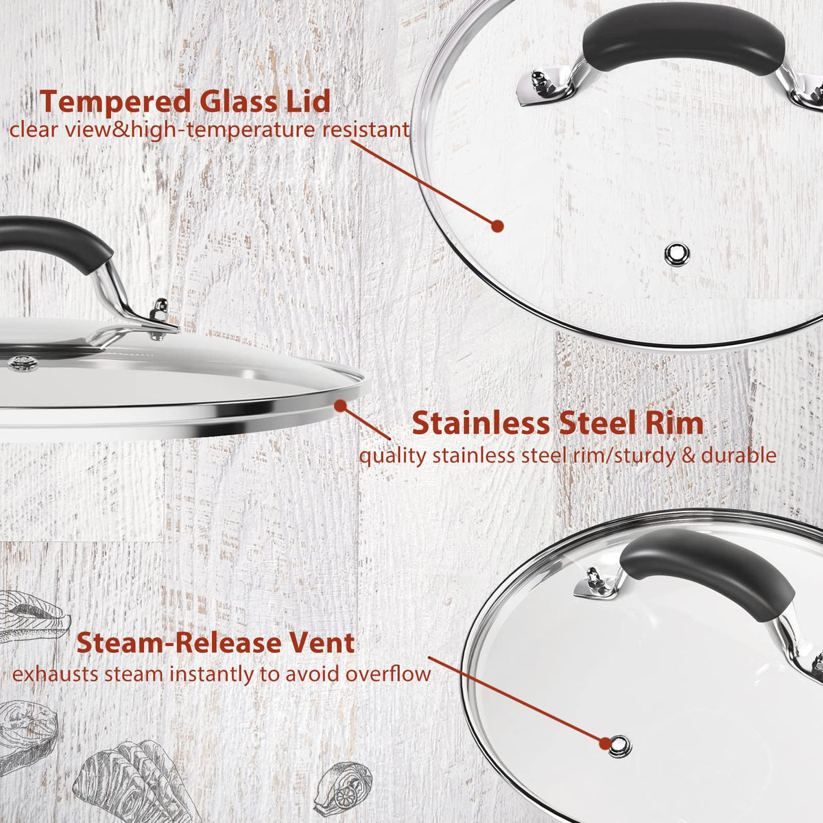 10 Inch Tempered Glass Lid with Silicone Handle W854