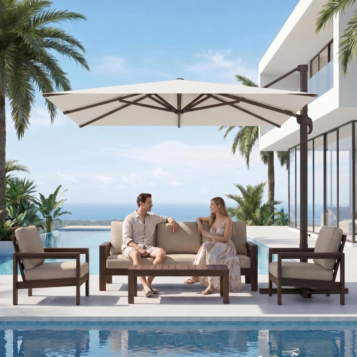 11ft Offset Cantilever Patio Umbrella with Solar Lights A749548