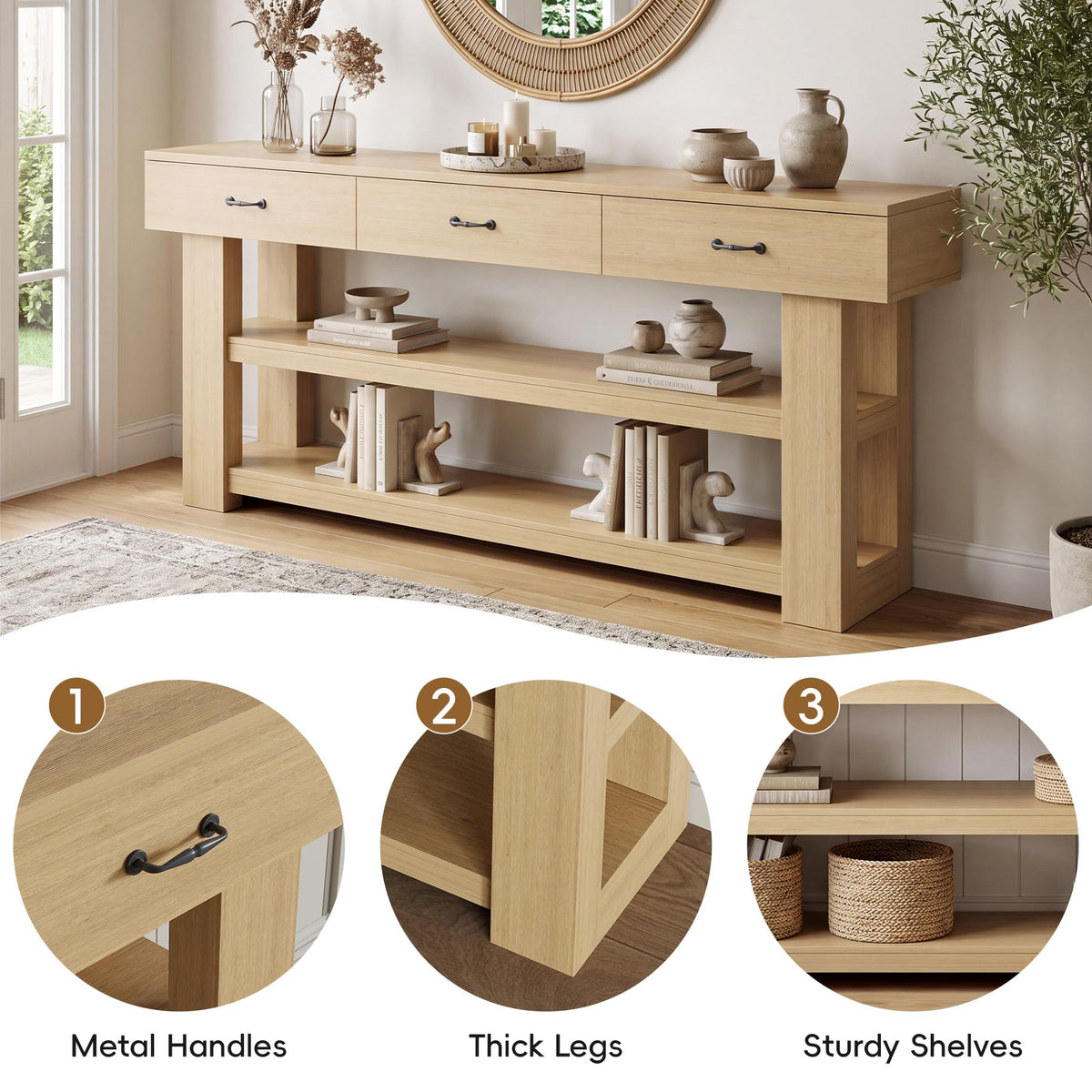 Oak Console Table with Drawers S6456