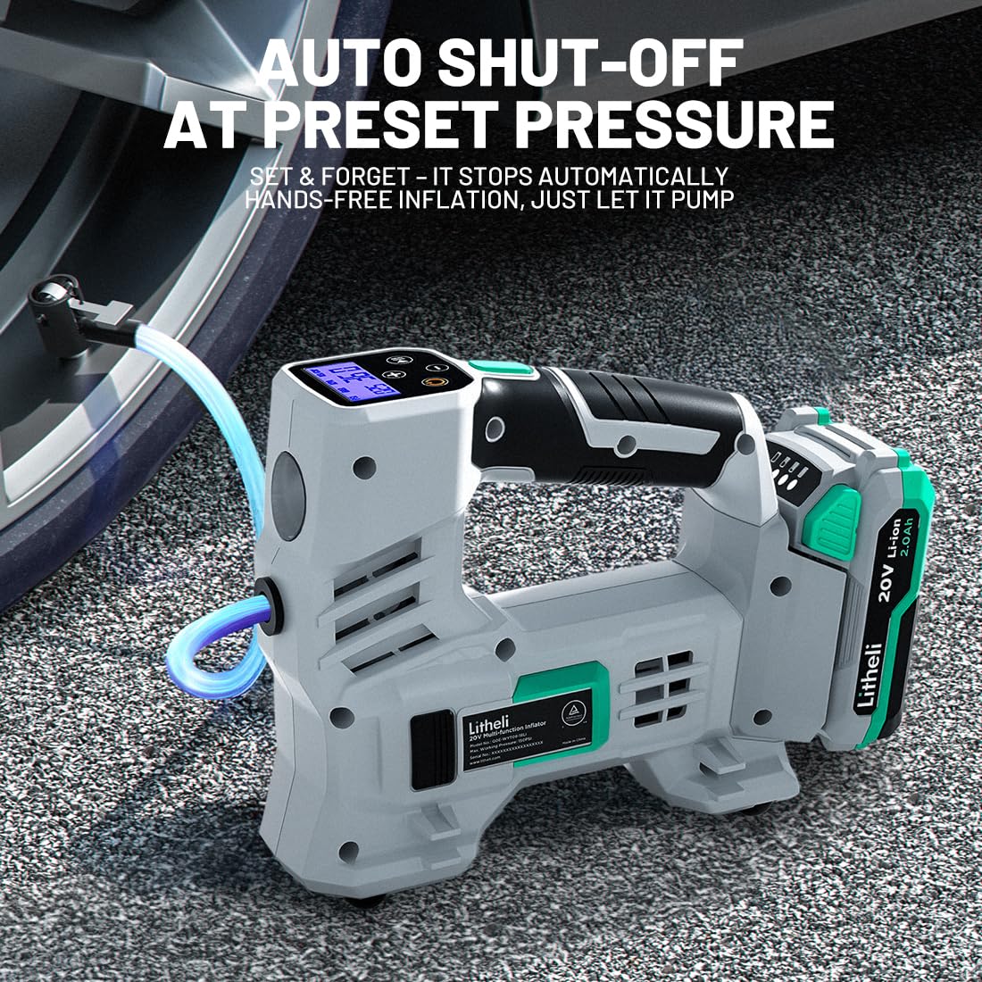20V Cordless Tire Inflator Air Compressor with Digital Pressure Gauge A5896