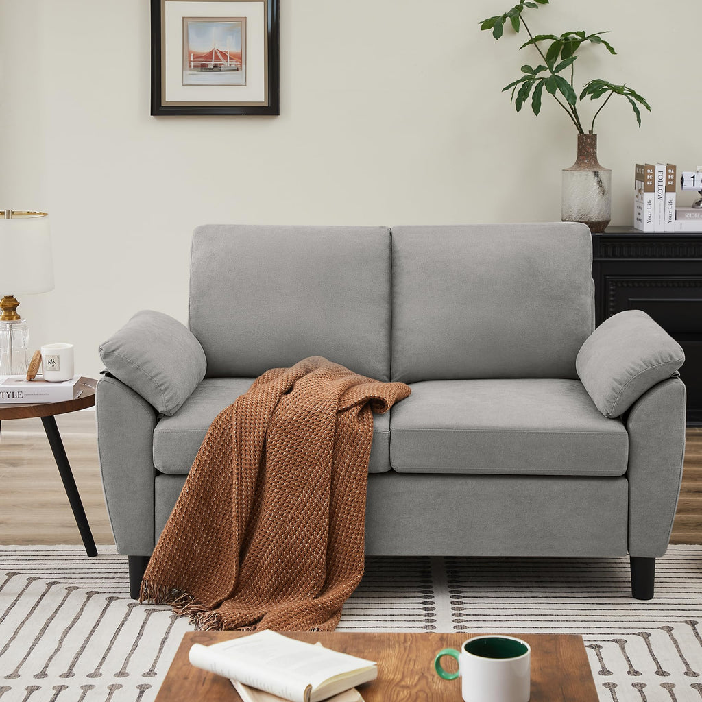 Light Grey Linen Loveseat Sofa with Side Pocket V48358