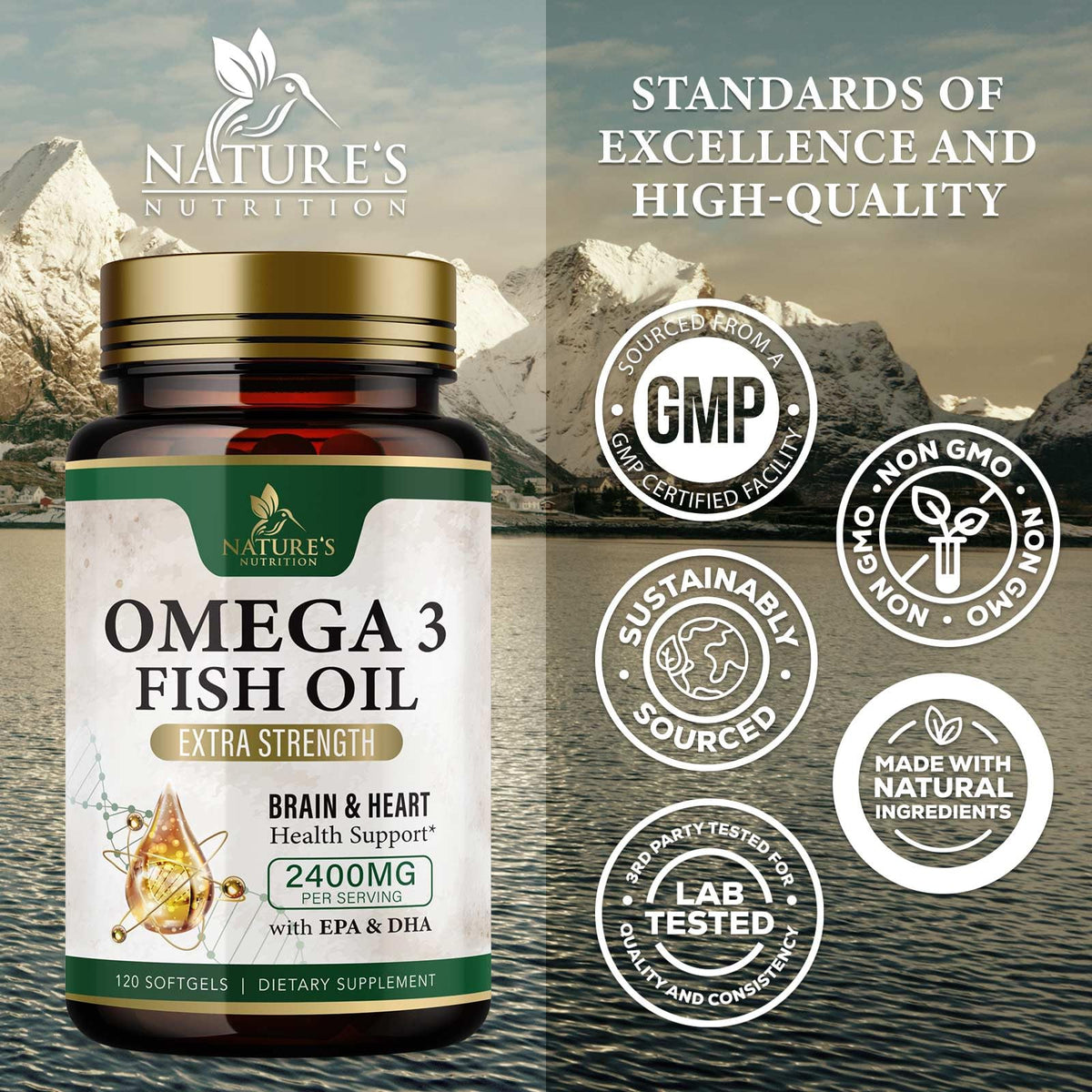 Omega 3 Fish Oil 2400mg 120 Softgels V66125